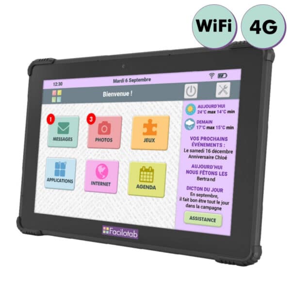 Facilotab L Onyx - WIFI/4G - 32 Go - Tablette simplifiée pour seniors